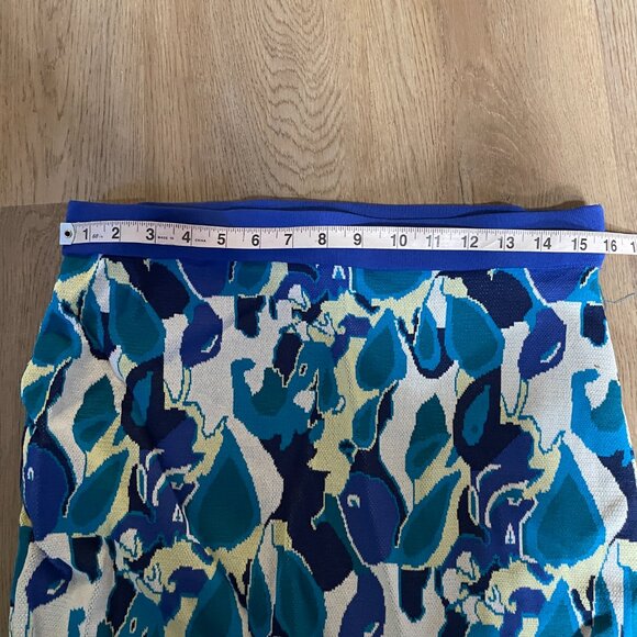 Staud Giovanni Abstract Jacquard Knit Midi Skirt XL blue print slit - Picture 4 of 8
